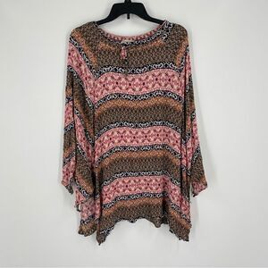 Hippie Love Women’s Floral Print Elastic Neck Cape Blouse size M